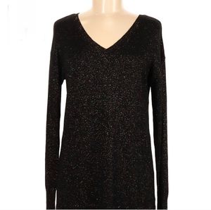 Rainbow Sparkle Black Long Sleeve V-Neck Sweater size XL